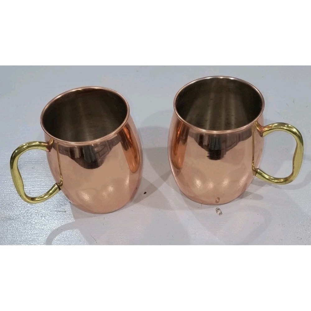 GODINGER SET LOT 2 COPPER CUP BEER COFFEE MUG MOSCOW MULE BRASS HANDLE INDIA